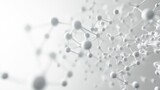 Abstract molecular structure, white spheres connected by lines.  Diffuse, dynamic, scientific design