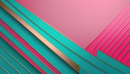 Aufkleber - luxury abstract geometric background with layered pink and teal shapes, golden metallic edges, and elegant texture for branding, web design, or print media use

