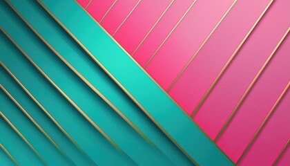 Aufkleber - luxury abstract geometric background with layered pink and teal shapes, golden metallic edges, and elegant texture for branding, web design, or print media use

