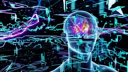 Poster - Complex algorithms and neural networks are driving the ai's cognitive functions, creating a dynamic visualization of data processing and analysis within a virtual realm