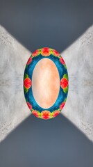 Poster - Abstract Oval Peach and Teal Artwork with Floral Design