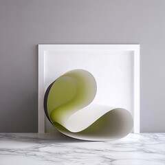 Poster - Abstract Paper Sculpture: Green and White Curves on Marble