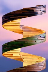 Poster - Abstract Spiral Tower of Wooden Blocks Against a Sunset Sky