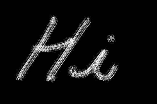 Word Hi written with computer brush on a black background. Illustration.