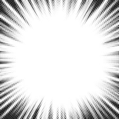 Aufkleber - Halftone gradient sun rays pattern. Abstract halftone vector dots background. monochrome dots pattern. Vector background in comic book style with sunburst rays and halftone. Retro pop art design.