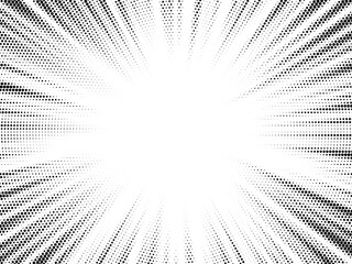 Aufkleber - Halftone gradient sun rays pattern. Abstract halftone vector dots background. monochrome dots pattern. Vector background in comic book style with sunburst rays and halftone. Retro pop art design.