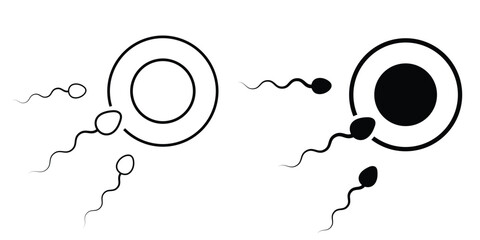 Poster - The sperm enters the egg icon. sperm icon and sperm vector that runs towards the egg. Black silhouette. Vector illustration.