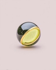Poster - Black Sphere with Yellow Accents on Tan Background