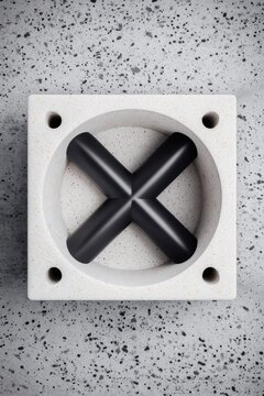 Black X Symbol in a Grey Concrete Square