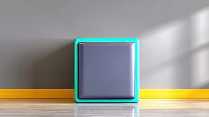 Poster - Bold Cyan Cube in an Empty Light Gray Room