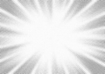 Aufkleber - Halftone gradient sun rays pattern. Abstract halftone vector dots background. monochrome dots pattern. Vector background in comic book style with sunburst rays and halftone. Retro pop art design.