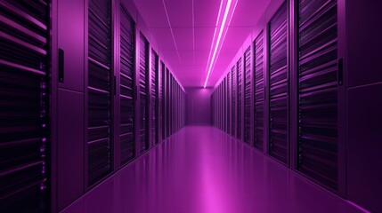 Poster - Purple-lit server room hallway.