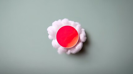Poster - Bright Red Circle in a Fluffy White Cloud Against a Gray Background