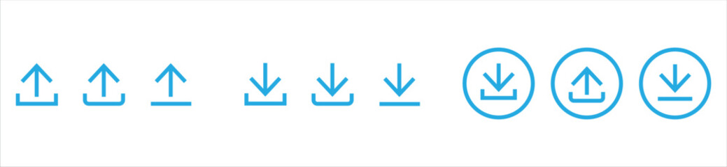 Download and upload icon buttons set. Download and upload icon. Files download and upload icons symbol in line and flat style on white background. Vector illustration