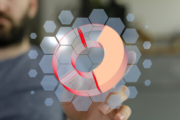 Poster - Person using a touchscreen device to interact with a 3D data visualization.