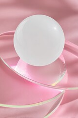 Poster - Floating White Sphere on Pink Glass Surface