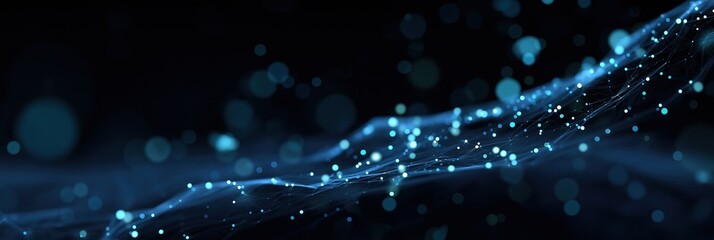 Fototapete - A blue line with many small dots on it. The dots are scattered all over the line. The line is very long and it looks like it is made of many small pieces