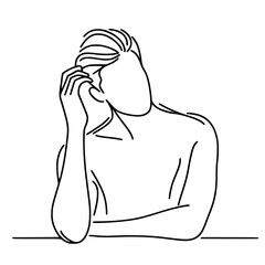 Aufkleber - Single line outline vector of a man resting his head on his hand  