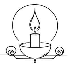 Aufkleber - Candle in holder with flame in simple line outline vector design  