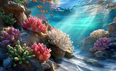 Poster - Coral Reef With Tropical Fish Under Water, Representing Marine Conservation and Ocean Exploration : Generative AI
