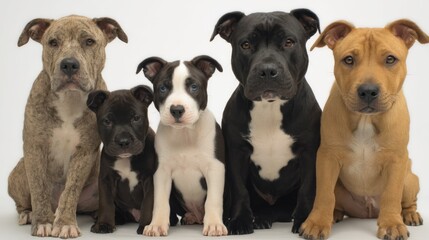 Poster - Group of American Pit Bull Terriers Sitting Together, Representing Family Bonding and Pet Adoption : Generative AI
