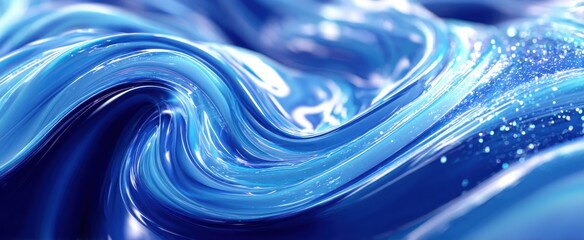 Poster - Abstract Blue Liquid Swirls With Bubbles, Symbolizing Innovation and Fluidity for Technology Solutions : Generative AI