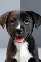 Aufkleber - Two-Faced Puppy With Different Colored Fur, Symbolizing Duality and Contrast in Pet Adoption Campaigns : Generative AI