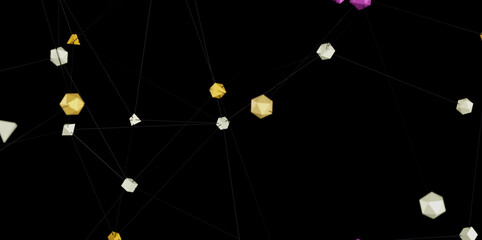Poster - Digital network connection, abstract background with glowing polygons. Ideal for technology, communication, and connection concepts.