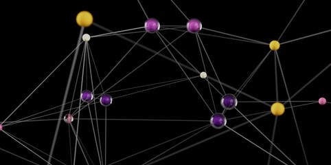 Poster - 3D render of interconnected spheres, representing network, connection, or communication.