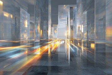 Poster - Abstract Cityscape of Crystal Towers Reflecting Light, Representing Innovation and Architectural Vision : Generative AI