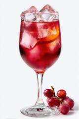 Aufkleber - Refreshing Red Cocktail With Ice and Grapes on White, Symbolizing Celebration and Summer Relaxation : Generative AI