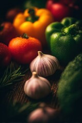 Aufkleber - Fresh Vegetables and Garlic on Wooden Table, Showcasing Healthy Eating and Culinary Creativity for Food Bloggers : Generative AI