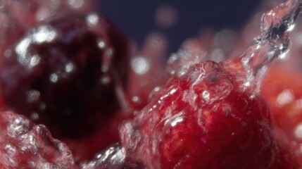 Poster - Macro Shot of Fresh Cranberries Being Washed, Showcasing Purity and Ingredient Transparency for Food Industry Marketing : Generative AI