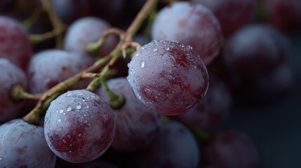 Poster - Close-Up of Fresh Red Grapes Covered in Water Droplets, Symbolizing Healthy Eating and Natural Refreshment : Generative AI