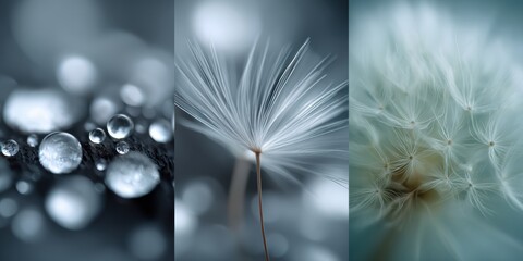 Aufkleber - Dandelion Seeds and Water Droplets in Macro View, Representing Fragility and Environmental Awareness for a Nature Blog or Sustainable Living Campaign : Generative AI