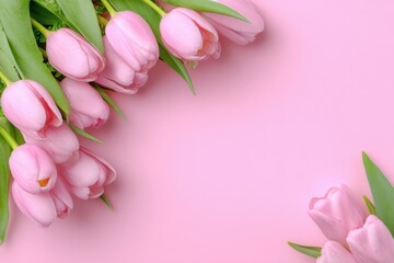 Poster - Pink Tulips on Pastel Background, Ideal for Mother's Day Greetings and Springtime Promotions, Conveying Affection and Appreciation : Generative AI