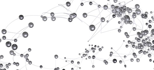 Poster - Abstract image of interconnected silver spheres representing network, connection, or technology.