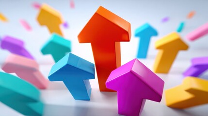 Poster - Colorful Arrows Pointing Upward on White Background, Representing Business Growth and Career Development, Showing Progress and Achievement : Generative AI