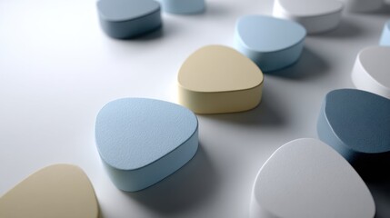 Aufkleber - Pastel Geometric Shapes on White Surface, Symbolizing Minimalist Design and Modern Simplicity, Perfect for Creative Inspiration and Backgrounds : Generative AI