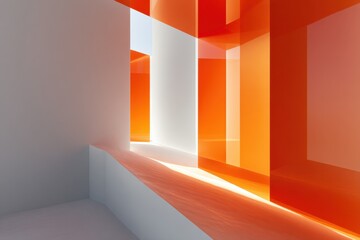 Aufkleber - Abstract Orange and White Interior Corridor With Bright Light, Representing Modern Architecture and Design Innovation for Real Estate Marketing : Generative AI