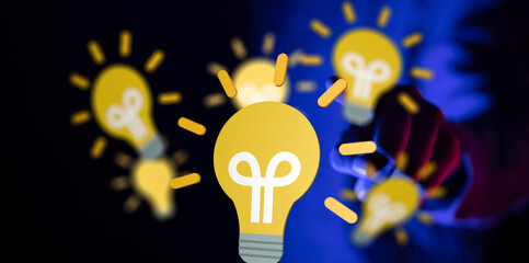 Poster - Boost your creativity! Find innovative solutions with our stock photo of lightbulb ideas.