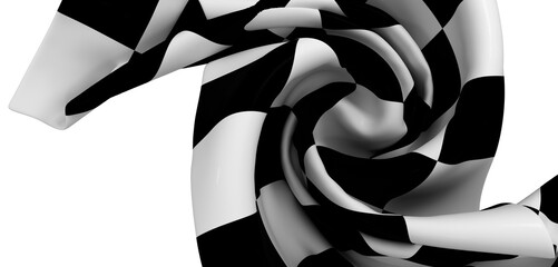 Poster - Dramatic close-up of a black and white checkered fabric swirling. Perfect for design backgrounds.