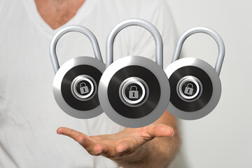 Poster - Image of three padlocks representing data security, safety, and privacy.