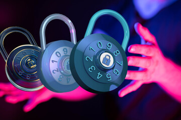 Aufkleber - Secure your digital assets.  Combination locks represent data encryption and online safety.