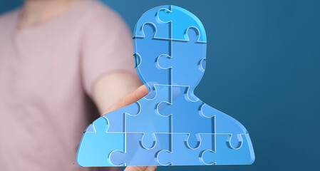 Aufkleber - Abstract image of a person formed by puzzle pieces. Represents teamwork, collaboration, unity.