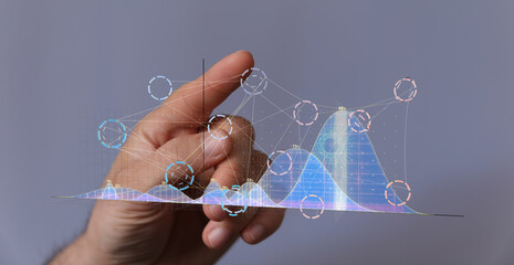 Poster - Hand interacting with a holographic graph, showcasing data analysis and visualization.