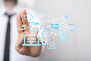 Aufkleber - Image depicting a network of connected devices, showcasing cloud computing and data sharing.