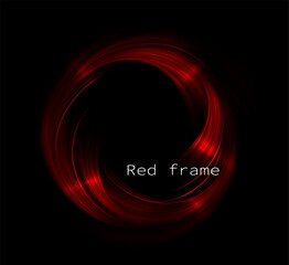 Wall Mural - Isolated red round frame with bright glitter, abstract figure on black background.