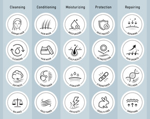 hair care set icons. the outline icons are well scalable and editable. contrasting elements are good