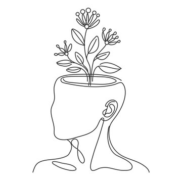 Personal goals concept. Single line draw design. Inside the head vector with tree symbol illustration. New flat trendy icon.